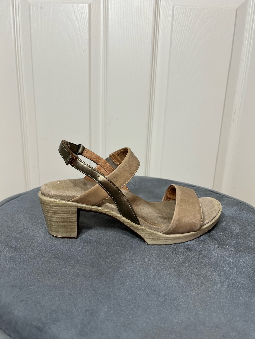 Naot Beige Suede Sandal with Metallic Bronze Slingback